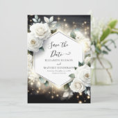 Save The Date Typographie modifiable Mariage Roses blanches (Debout devant)