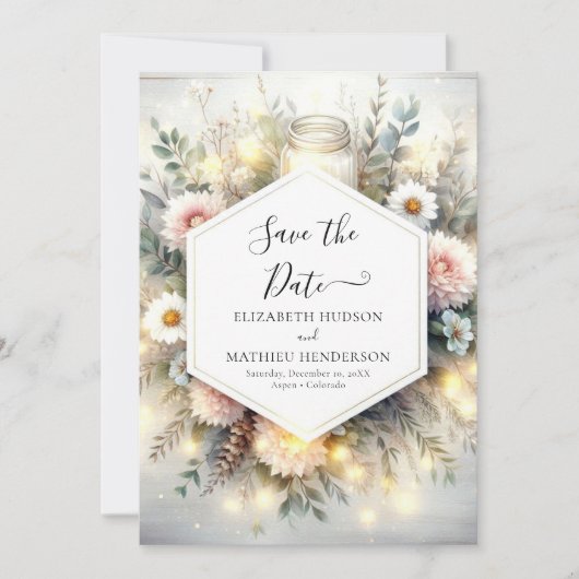 Save The Date Typographie modifiable Mason Jar Mariage (Devant)