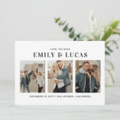 Save The Date Typographie noir et blanc Collage de trois photos (Debout devant)