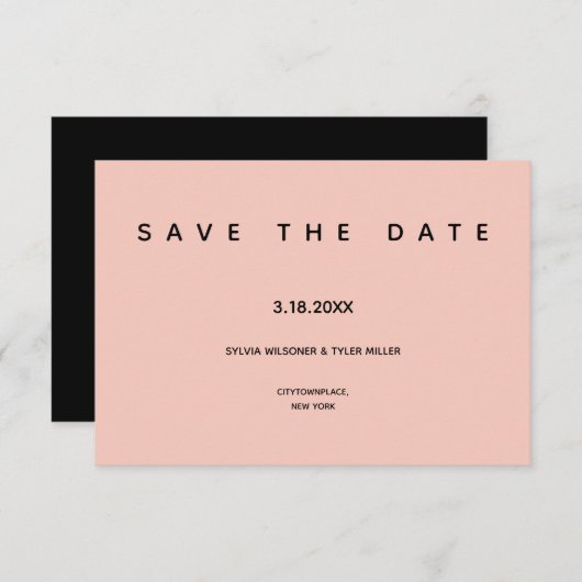 Save The Date Typographie noir rose Micro Mariage Petite minima (Devant / Derrière)
