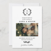 Save The Date Typographie noire Laurel Wreath Monogramme Photo (Devant)