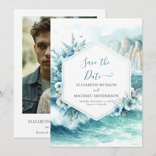 Save The Date Typographie numérique Mariage marin (Devant / Derrière)