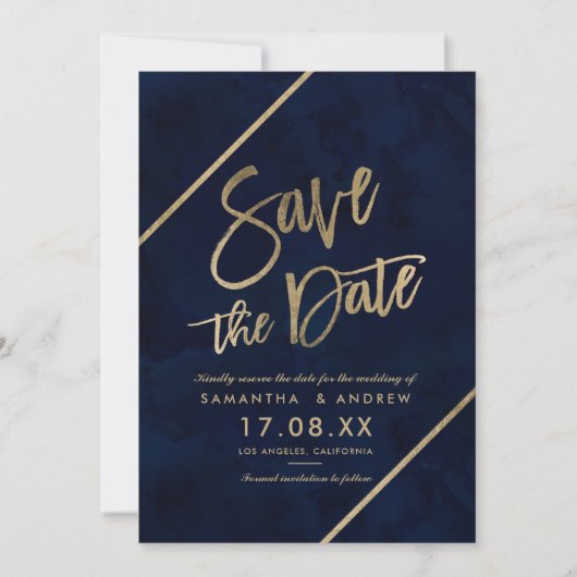 Save The Date Typographie or bleu marine aquarelle enregistrer l (Devant)