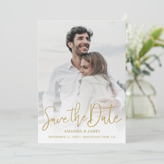 Save The Date Typographie Or moderne Mariage photo simple (Debout devant)