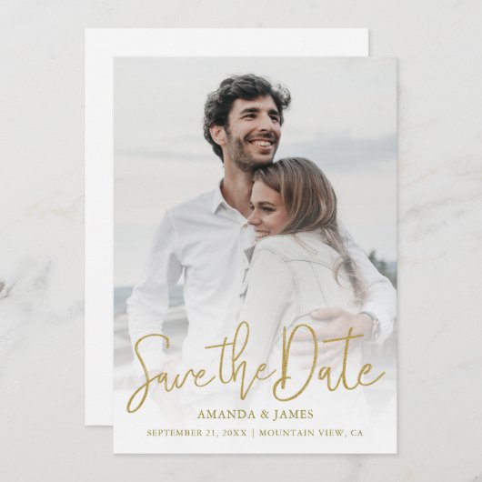 Save The Date Typographie Or moderne Mariage photo simple (Devant / Derrière)