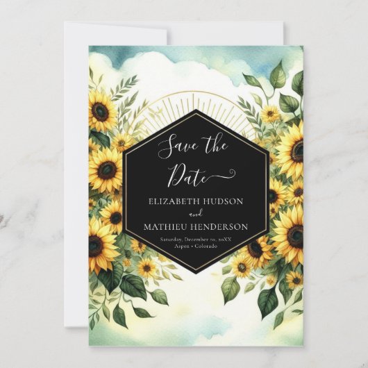 Save The Date Typographie personnalisée Mariage tournesol (Devant)