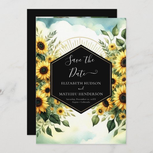 Save The Date Typographie personnalisée Mariage tournesol (Devant / Derrière)