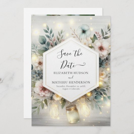 Save The Date Typographie personnalisée Mason Jar Mariage (Devant / Derrière)