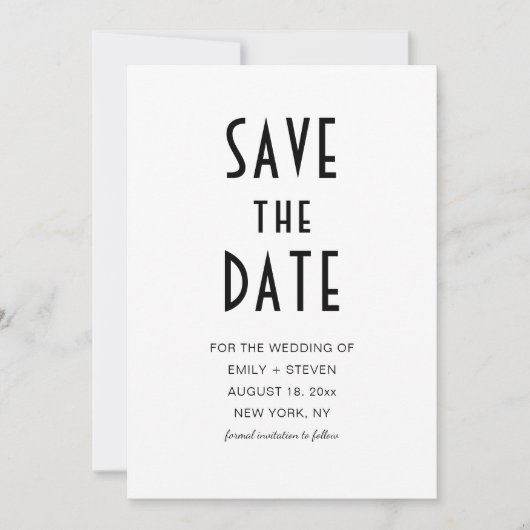 Save The Date Typographie Photo Noir Chic Moderne Simple (Devant)