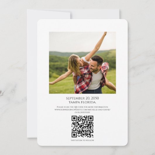 Save The Date Typographie QR Code Enregistrer la date Moderne (Dos)