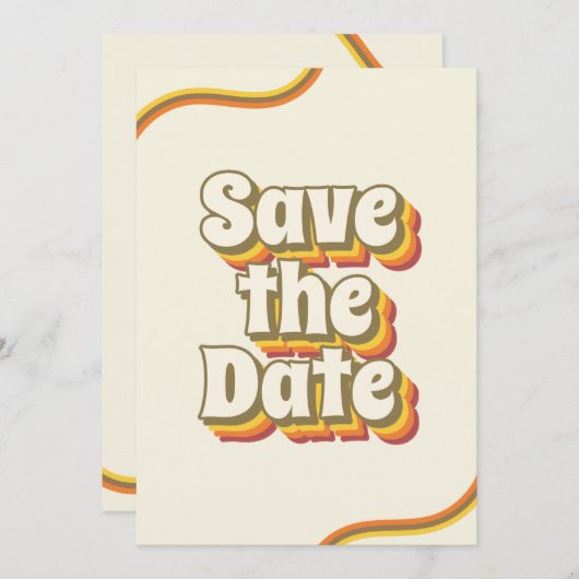 Save The Date Typographie Rétro Groovy & Rayures Arc-en-ciel 60s (Devant / Derrière)