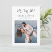 Save The Date Typographie rétro Mariage noir et blanc (Debout devant)