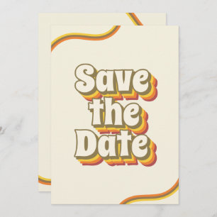 Save The Date Typographie rétro super et rayures arc-en-ciel 60s