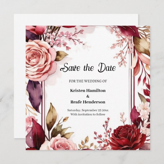 Save The Date Typographie romantique de Bourgogne (Devant / Derrière)