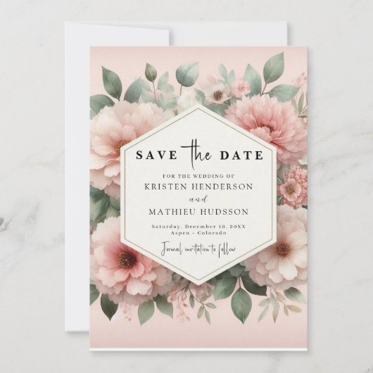 Save The Date Typographie romantique Mariage floral rose (Devant)