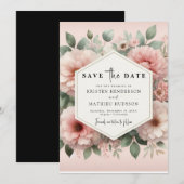 Save The Date Typographie romantique Mariage floral rose (Devant / Derrière)