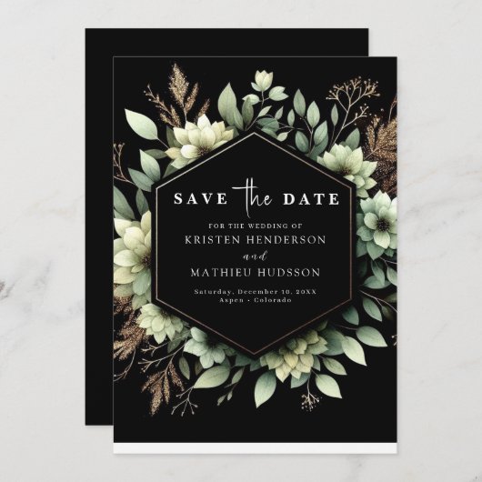 Save The Date Typographie romantique rustique Sage Mariage vert (Devant / Derrière)