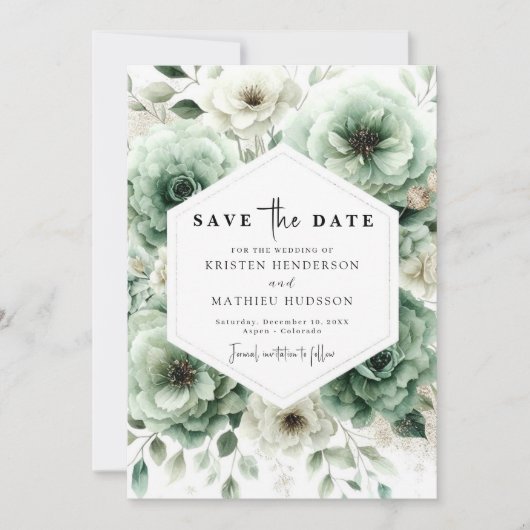 Save The Date Typographie romantique simple Sage Mariage vert (Devant)