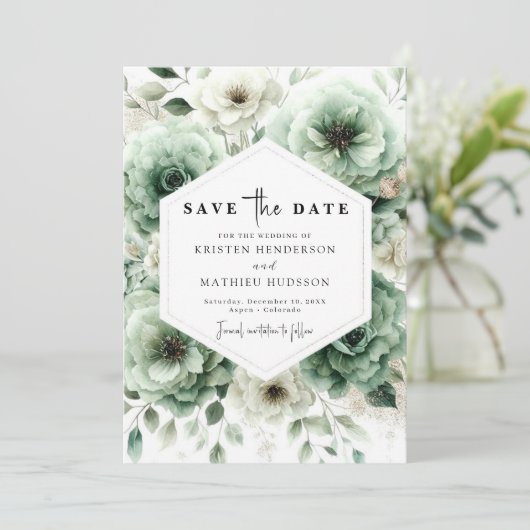 Save The Date Typographie romantique simple Sage Mariage vert (Debout devant)