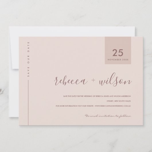 SAVE THE DATE TYPOGRAPHIE ROSE MINIMALE SCANDI DOUX BLANC PEACH (Devant)