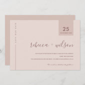 SAVE THE DATE TYPOGRAPHIE ROSE MINIMALE SCANDI DOUX BLANC PEACH (Devant / Derrière)