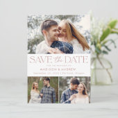 Save The Date Typographie Rose moderne Dusty 3 Photo (Debout devant)