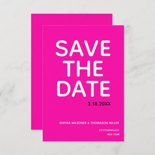Save The Date Typographie rose vif simple (Devant / Derrière)