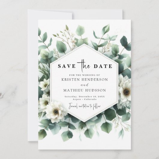 Save The Date Typographie Russe Eucalyptus Mariage numérique (Devant)