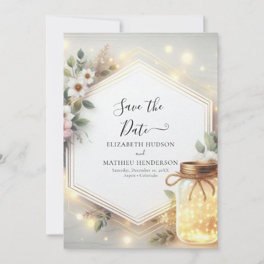 Save The Date Typographie Rustique Mason Jar Mariage (Devant)