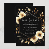 Save The Date Typographie rustique Or et Mariage noir (Devant / Derrière)