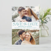 Save The Date Typographie sarcelle moderne 2 Photo (Debout devant)