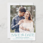 Save The Date Typographie sarcelle moderne Photo (Devant)