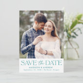 Save The Date Typographie sarcelle moderne Photo (Debout devant)