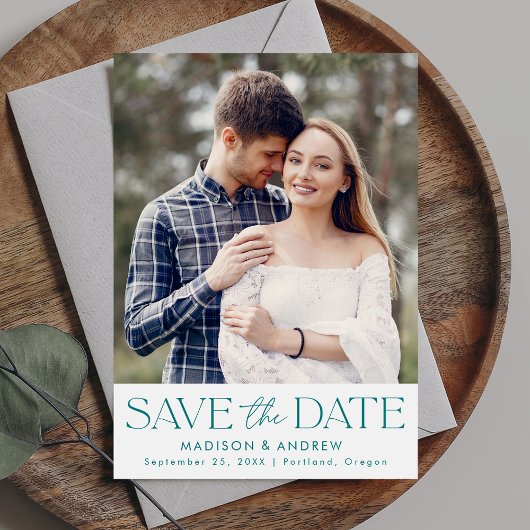 Save The Date Typographie sarcelle moderne Photo