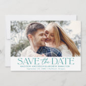 Save The Date Typographie sarcelle moderne photo horizontale (Devant)