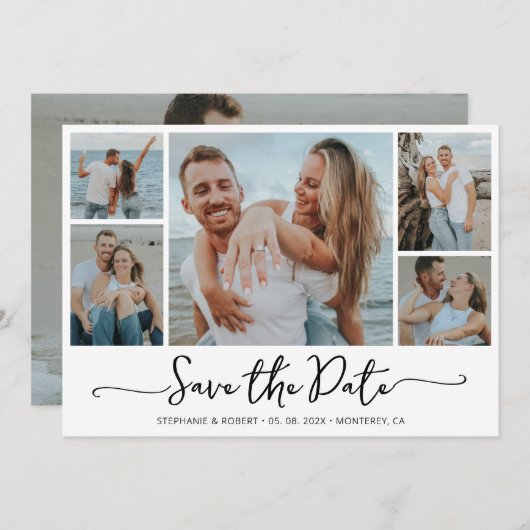 Save The Date Typographie simple 5 Photo Collage Mariage (Devant / Derrière)
