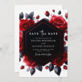 Save The Date Typographie simple Crimson Mariage rouge (Devant / Derrière)