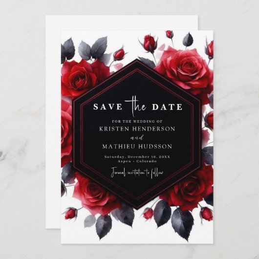 Save The Date Typographie simple Crimson Mariage rouge (Devant / Derrière)