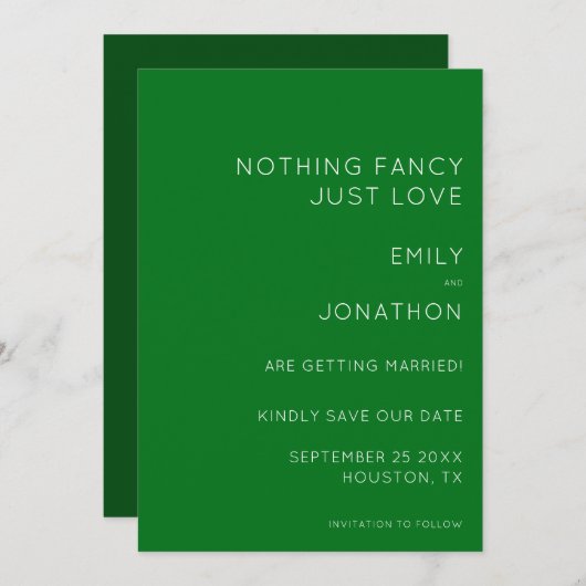 Save The Date Typographie Simple Emerald Green Mariage Enregistr (Devant / Derrière)