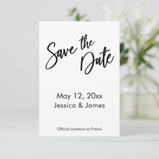 Save The Date Typographie simple Enregistrer la date Noir & Blan (Debout devant)