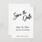 Save The Date Typographie simple Enregistrer la date Noir & Blan (Devant / Derrière)