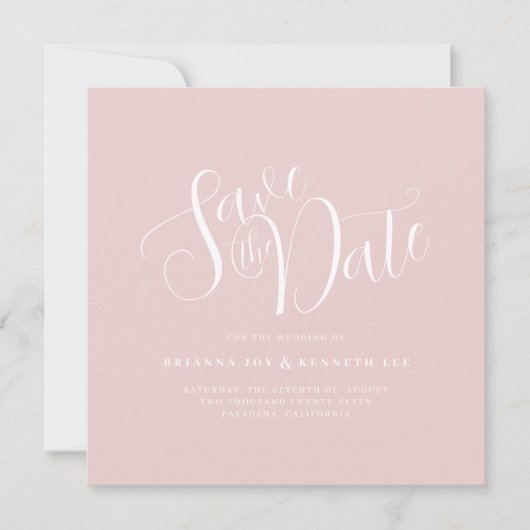 Save The Date Typographie simple et élégante Mariage rose pâle (Devant)