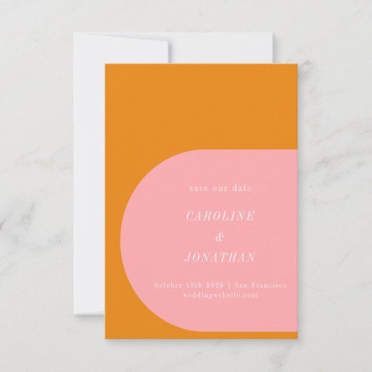 Save The Date Typographie simple géométrique rose et orange (Devant)