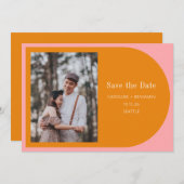 Save The Date Typographie simple géométrique rose orange (Devant / Derrière)