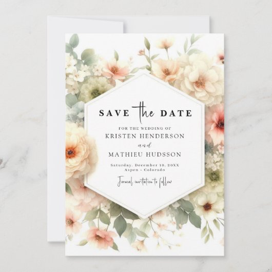 Save The Date Typographie simple Mariage rose floral (Devant)