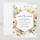 Save The Date Typographie simple Mariage rose floral (Devant / Derrière)