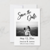 Save The Date Typographie simple noir et blanc avec photo (Devant)