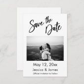 Save The Date Typographie simple noir et blanc avec photo (Devant / Derrière)