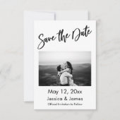 Save The Date Typographie simple noir et blanc avec photo (Devant)
