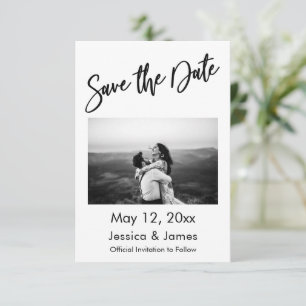 Save The Date Typographie simple noir et blanc avec photo